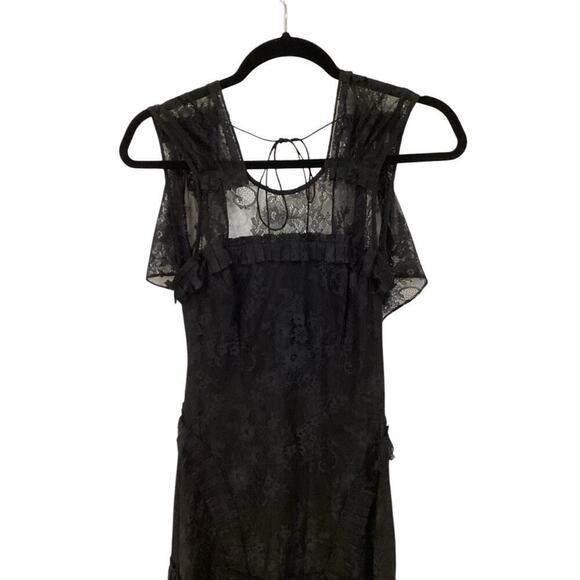 Alexis Feliciana Tie Back Pleated Chantilly Lace Midi Dress In Black Size XS - Picture 5 of 14